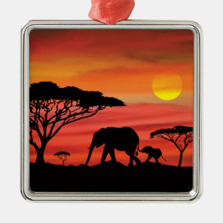 Mother and Baby Elephant in the Serengeti Metal Ornament
