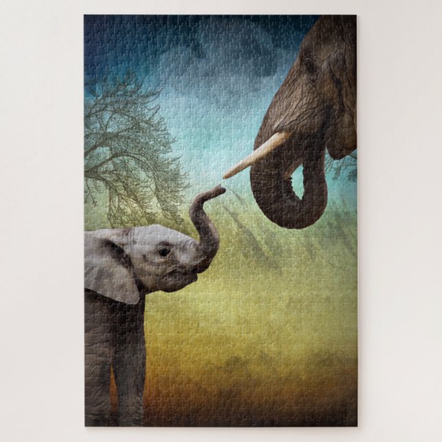 Mother And Baby Elephant Jigsaw Puzzle (Vertical)