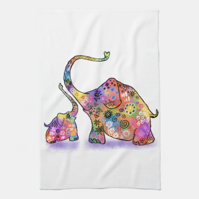 Mother and Baby Elephant Kitchen Towel Cartoon (Vertical)