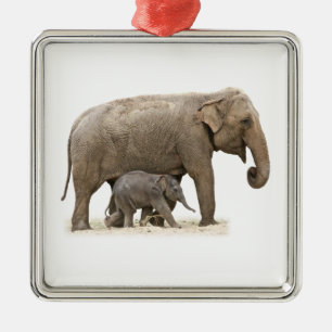 Mother and Baby Elephant Metal Ornament
