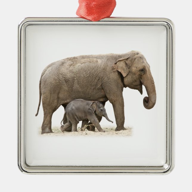Mother and Baby Elephant Metal Ornament (Front)