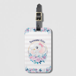 Mother and Baby Elephant Pink Blush Flower Wreath Luggage Tag