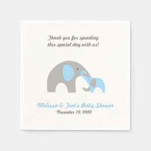 Mother and Baby Elephant Shower napkins BLUE GREY