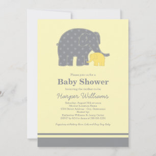 Mother and Baby Elephant Shower Yellow and Grey Invitation