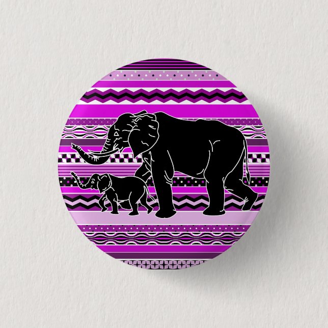 Mother and Baby Elephant Silhouette Purple 3 Cm Round Badge (Front)