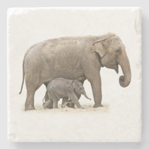 Mother and Baby Elephant Stone Coaster