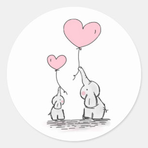 Mother and Baby Elephant with Balloons Classic Round Sticker
