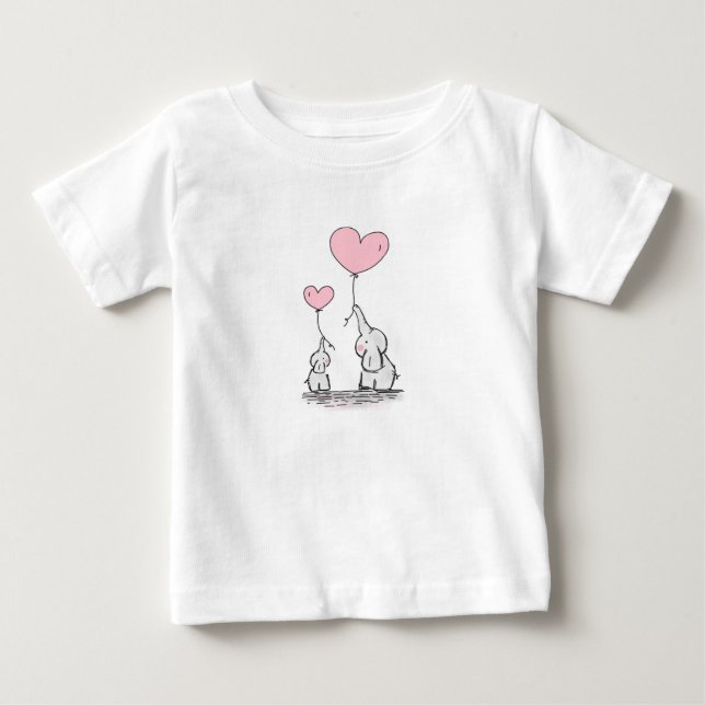 Mother and Baby Elephant with Balloons T-Shirt (Front)