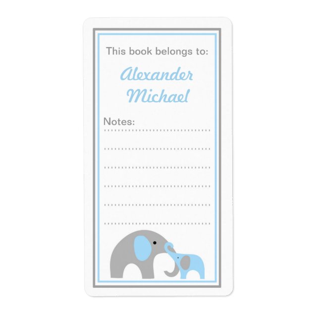 Mother and Baby Elephants Bookplate book labels (Front)