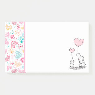 Mother and Baby Elephants with Hearts Post-it Notes