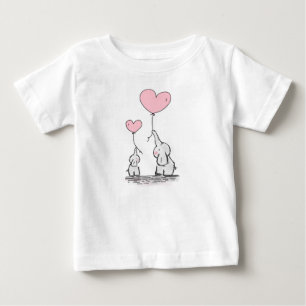 Mother and Baby Elephants With Pink Heart Balloons T-Shirt