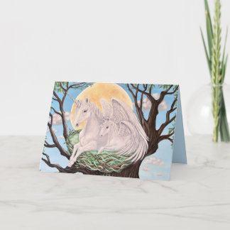 Mother and Baby Flying Unicorns Whimsical Art Card