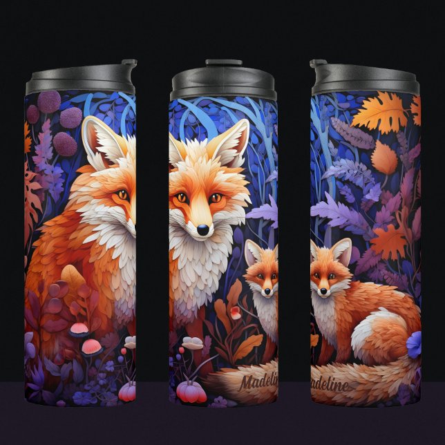 mother and baby fox in magical forest thermal tumbler (Creator Uploaded)