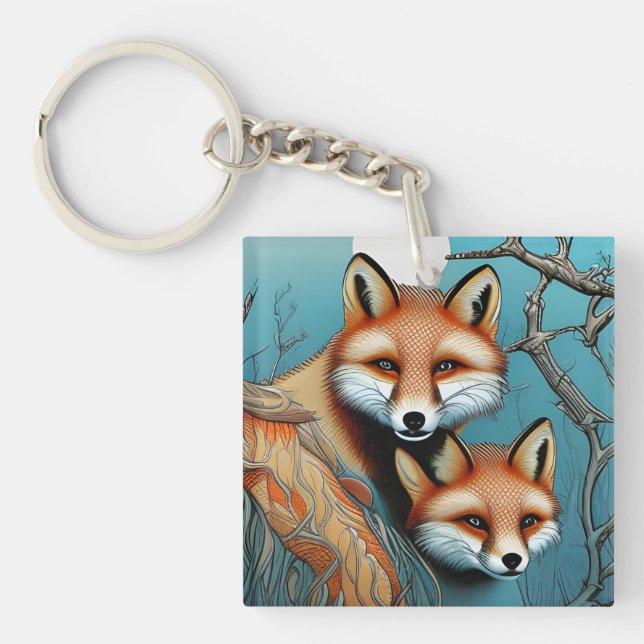Mother and Baby Fox   Key Ring (Front)