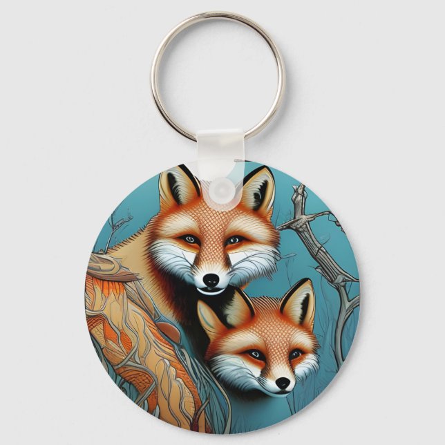 Mother and Baby Fox  Key Ring (Back)