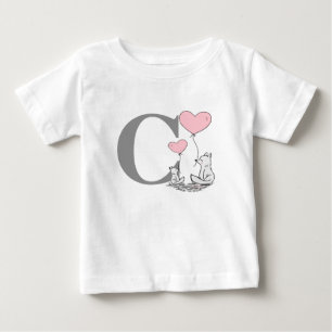 Mother And Baby Fox Pink Heart Balloons Initial T-Shirt