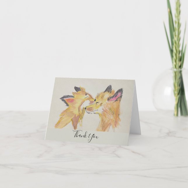 Mother and Baby Fox Thank You Note Cards (Front)