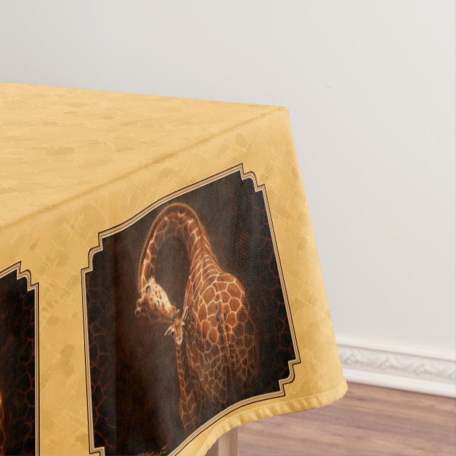 Mother and Baby Giraffe Gold Background Tablecloth (In Situ)
