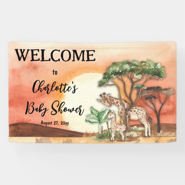 Mother and Baby Giraffe Safari Baby Shower Welcome Banner (Horizontal)