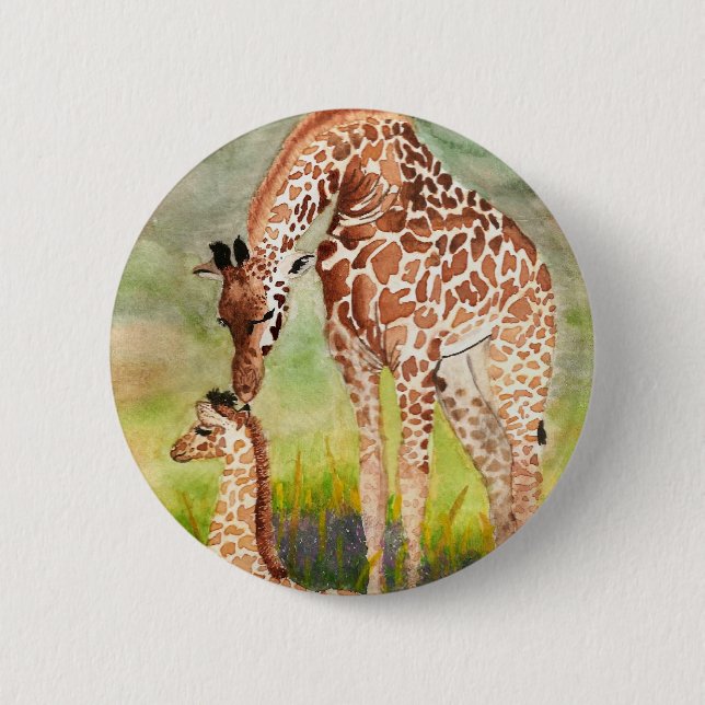 Mother and Baby Giraffes 6 Cm Round Badge (Front)