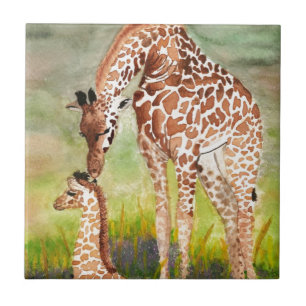 Mother and Baby Giraffes Tile