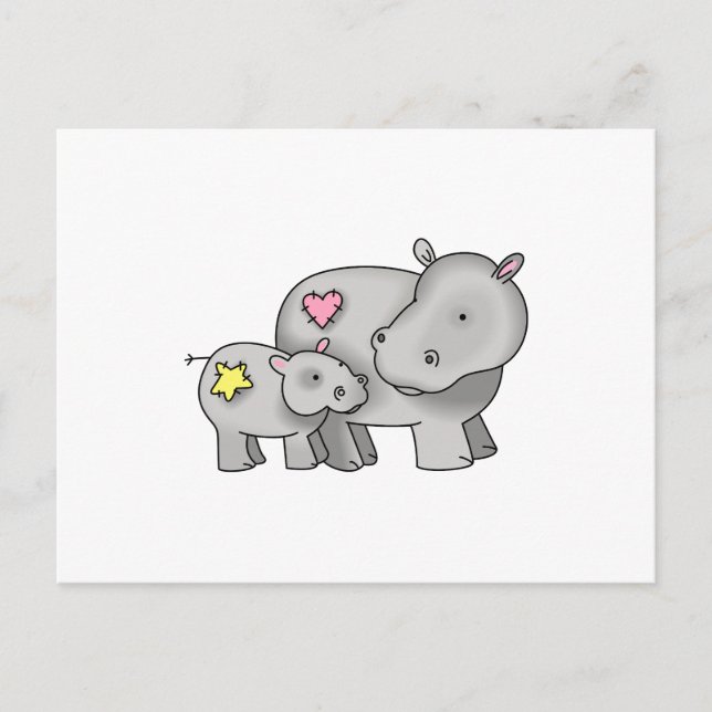 MOTHER AND BABY HIPPO POSTCARD (Front)