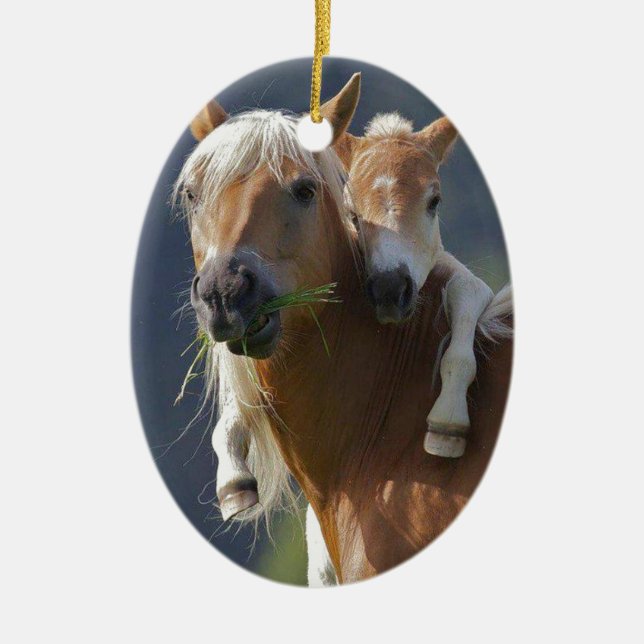 Mother and Baby Horse Ceramic Tree Decoration (Front)