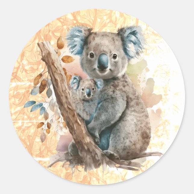 Mother and Baby Koala Bear Classic Round Sticker (Front)