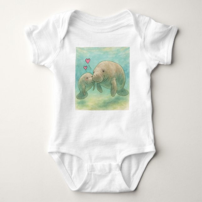 Mother and Baby Manatee Watercolor Illustration –  Bodysuit (Front)