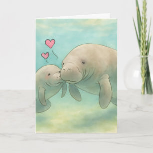 Mother and Baby Manatee Watercolor Illustration –  Card