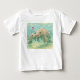 Mother and Baby Manatee Watercolor Illustration – T-Shirt