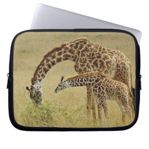Mother and baby Masai Giraffe, Giraffa Laptop Sleeve