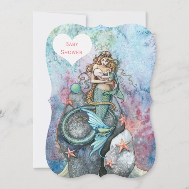 Mother and Baby Mermaid Baby Shower Invitations (Front)