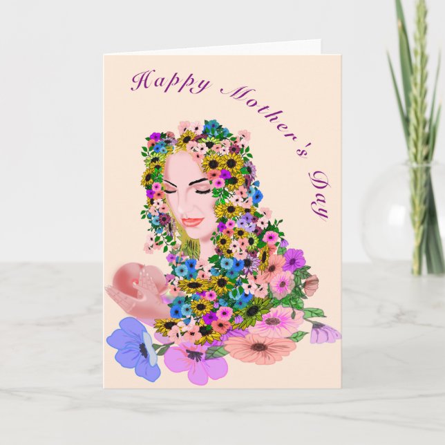 Mother and Baby Mother's Day Card with Flowers (Front)