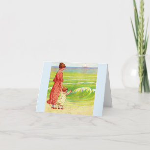 mother and baby on the beach card