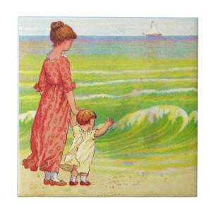 mother and baby on the beach ceramic tile