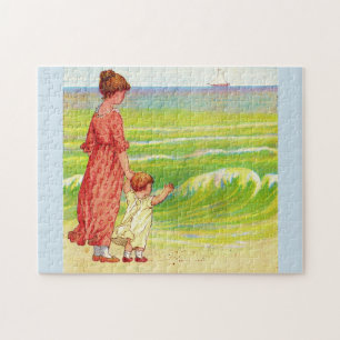mother and baby on the beach jigsaw puzzle