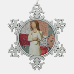 Mother and Baby Pewter Snowflake Ornament