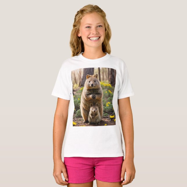 Mother And Baby Quokka, Kids Tshirt (Front Full)