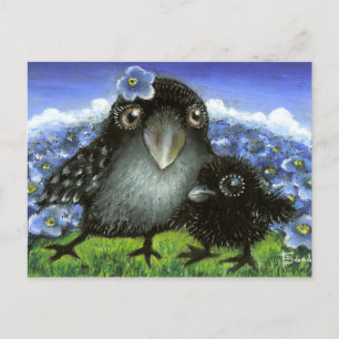 Mother and baby raven postcard