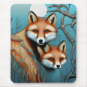 Mother and Baby Red Fox Mouse Pad