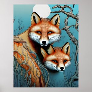Mother and Baby Red Fox  Poster