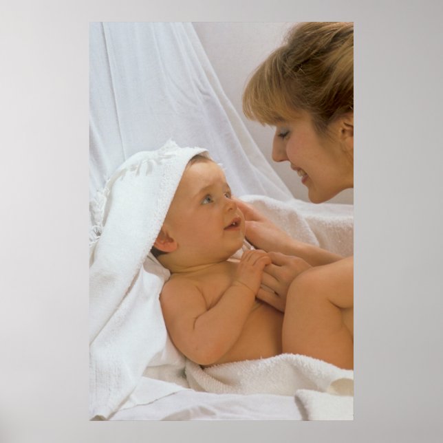 mother and baby talking in bed poster (Front)