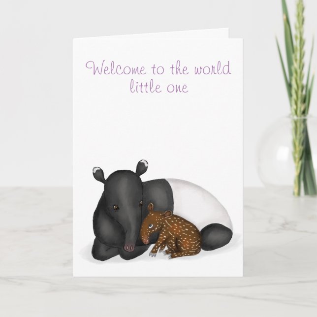 Mother and baby tapir new baby card (Front)