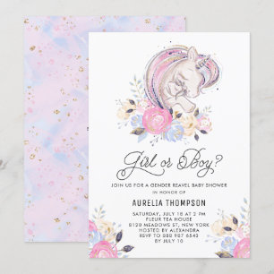 Mother and Baby Unicorn Gender Reveal Baby Shower Invitation