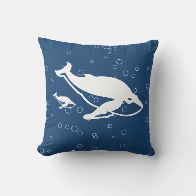 mother and baby white whale  on blue cushion (Front)