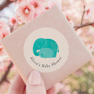 Mother and Calf Elephant Baby Shower Favor Classic Round Sticker