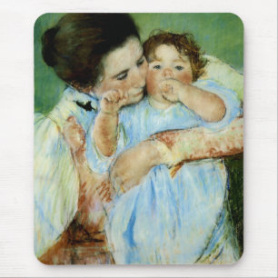 Mother and Child against a Green Background Mouse Pad