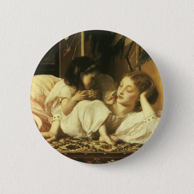 Mother and Child (aka Cherries) by Lord Leighton 6 Cm Round Badge (Front)