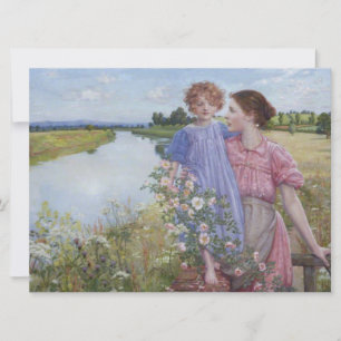 Mother and Child by a River With Wild Roses Card